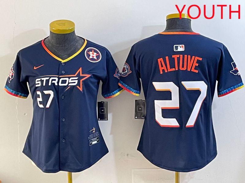 Youth Houston Astros #27 Altuve Drak Blue Fourth generation Joint Name 2025 Nike MLB Jersey style 8->youth mlb jersey->Youth Jersey